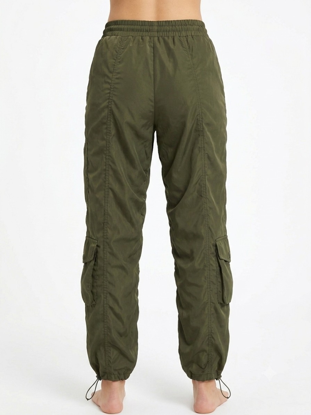 Refuge Y2K Olive Green Cargo Jogger Parachute Pants Gorpcore Streetwear S - Picture 3 of 4